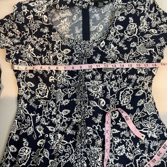 VINTAGE FAIRYCORE FAECORE TIE FRONT FIT N FLARE SHORT SLEEVE DRESS L BLUE WHITE - Picture 7 of 8